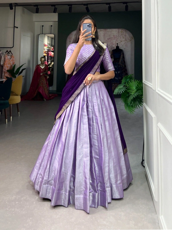 Azorte Fashion Jacquard Silk Lehenga Choli with Weaving Work & Georgette Dupatta - Stitched, Unstitched