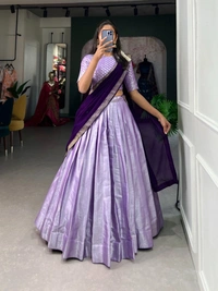 Azorte Fashion Jacquard Silk Lehenga Choli with Weaving Work & Georgette Dupatta - Stitched, Unstitched