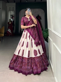 Azorte Fashion Tussar Silk Bandhej Print Lehenga Choli with Gotta Patti Dupatta - MZE, Stitched, Unstitched