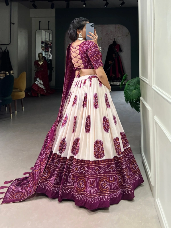 Azorte Fashion Tussar Silk Bandhej Print Lehenga Choli with Gotta Patti Dupatta - MZE, Stitched, Unstitched