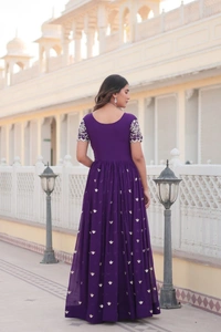 Azorte Fashion Premium Designer Gown | Faux Blooming | Sequins Embroidery | Short Sleeve - PRL, XXL