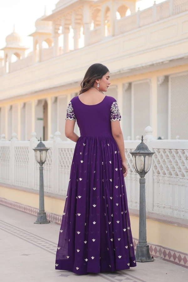 Azorte Fashion Premium Designer Gown | Faux Blooming | Sequins Embroidery | Short Sleeve - PRL, XXL