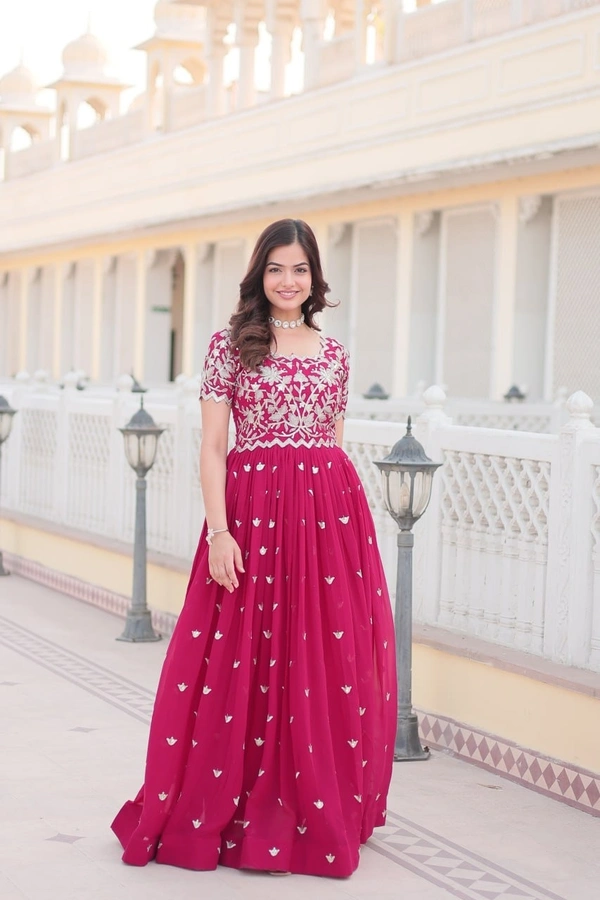 Azorte Fashion Premium Designer Gown | Faux Blooming | Sequins Embroidery | Short Sleeve - MFL, M