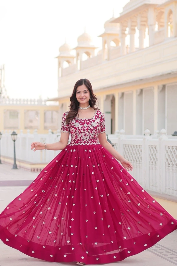 Azorte Fashion Premium Designer Gown | Faux Blooming | Sequins Embroidery | Short Sleeve - MFL, M