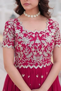 Azorte Fashion Premium Designer Gown | Faux Blooming | Sequins Embroidery | Short Sleeve - MFL, M