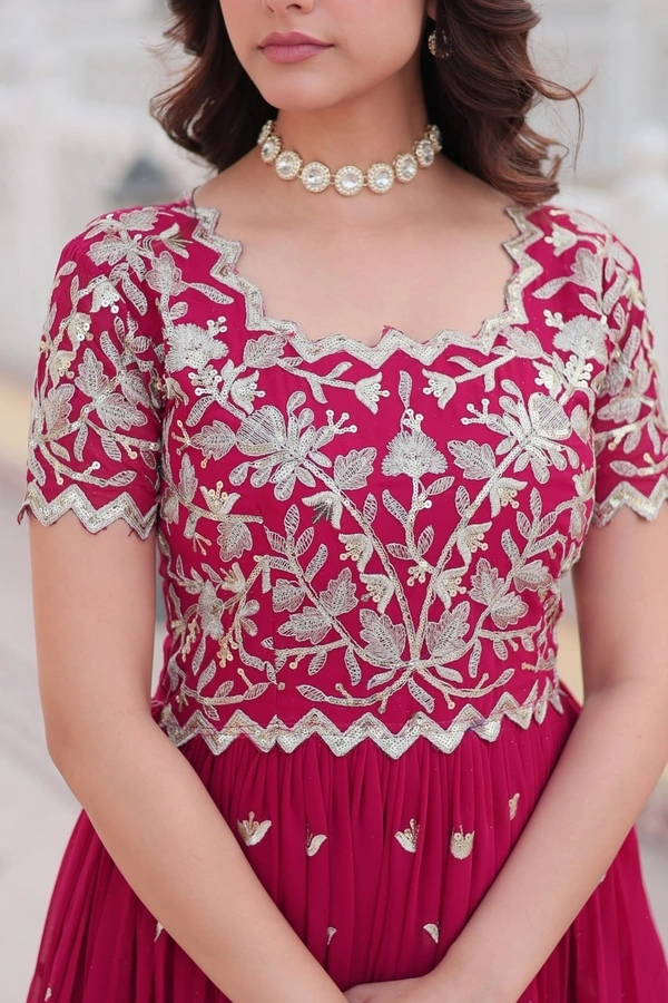 Azorte Fashion Premium Designer Gown | Faux Blooming | Sequins Embroidery | Short Sleeve - MFL, M