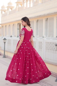 Azorte Fashion Premium Designer Gown | Faux Blooming | Sequins Embroidery | Short Sleeve - MFL, M