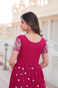 Azorte Fashion Premium Designer Gown | Faux Blooming | Sequins Embroidery | Short Sleeve - MFL, M