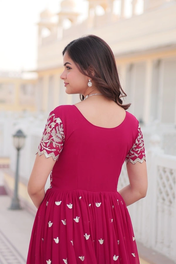 Azorte Fashion Premium Designer Gown | Faux Blooming | Sequins Embroidery | Short Sleeve - MFL, M