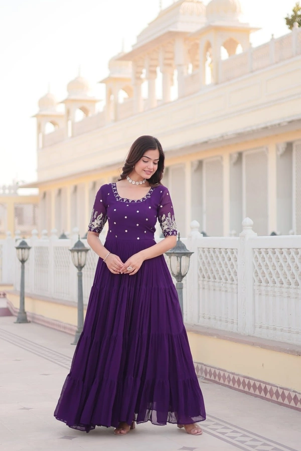 Azorte Fashion Premium Designer Gown | Faux Blooming | Zari & Sequins Embroidery | 12M Flair - PRL, M