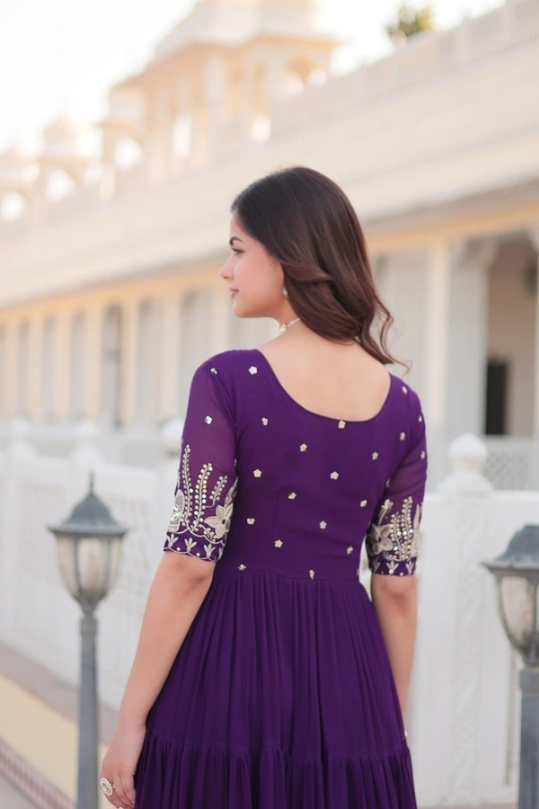 Azorte Fashion Premium Designer Gown | Faux Blooming | Zari & Sequins Embroidery | 12M Flair - PRL, M