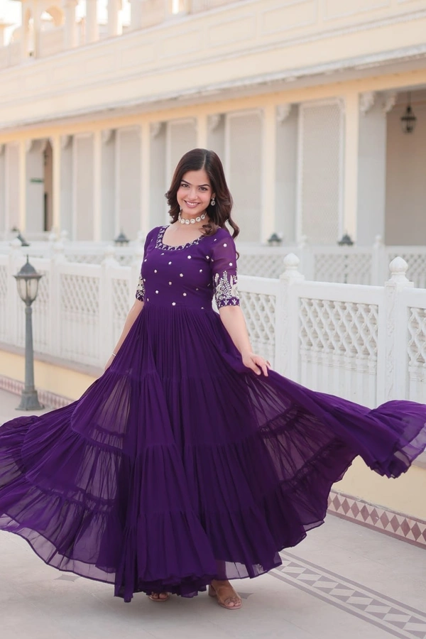 Azorte Fashion Premium Designer Gown | Faux Blooming | Zari & Sequins Embroidery | 12M Flair - PRL, M
