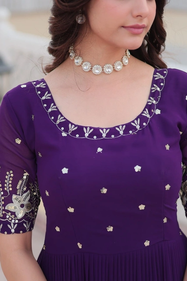 Azorte Fashion Premium Designer Gown | Faux Blooming | Zari & Sequins Embroidery | 12M Flair - PRL, M