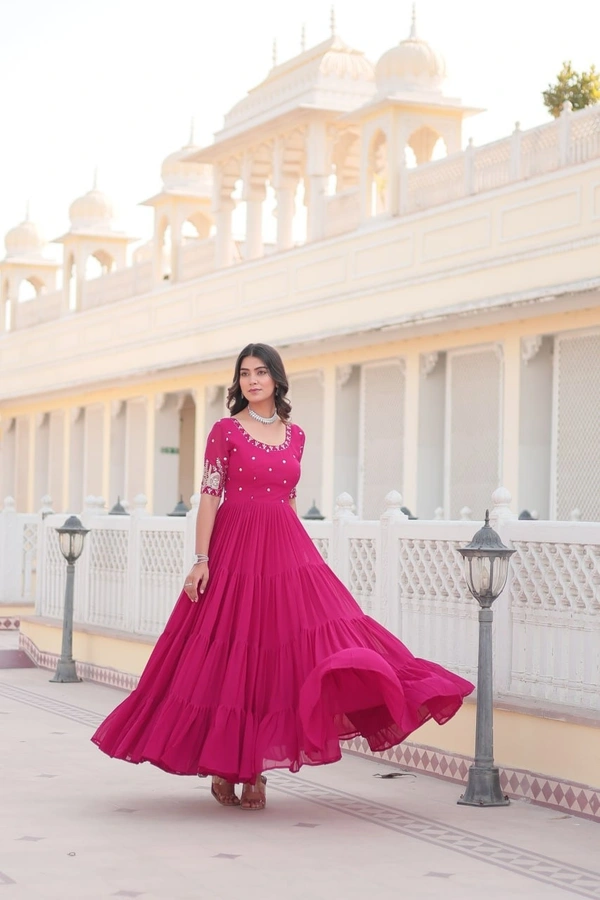 Azorte Fashion Premium Designer Gown | Faux Blooming | Zari & Sequins Embroidery | 12M Flair - HBS, L