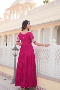 Azorte Fashion Premium Designer Gown | Faux Blooming | Zari & Sequins Embroidery | 12M Flair - HBS, L