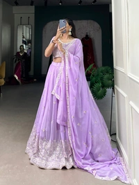 Azorte Fashion Lavender Georgette Embroidered Lehenga Choli with Sequins Work - Stitched, Unstitched