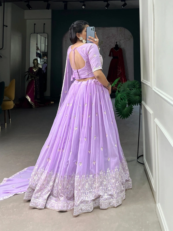 Azorte Fashion Lavender Georgette Embroidered Lehenga Choli with Sequins Work - Stitched, Unstitched