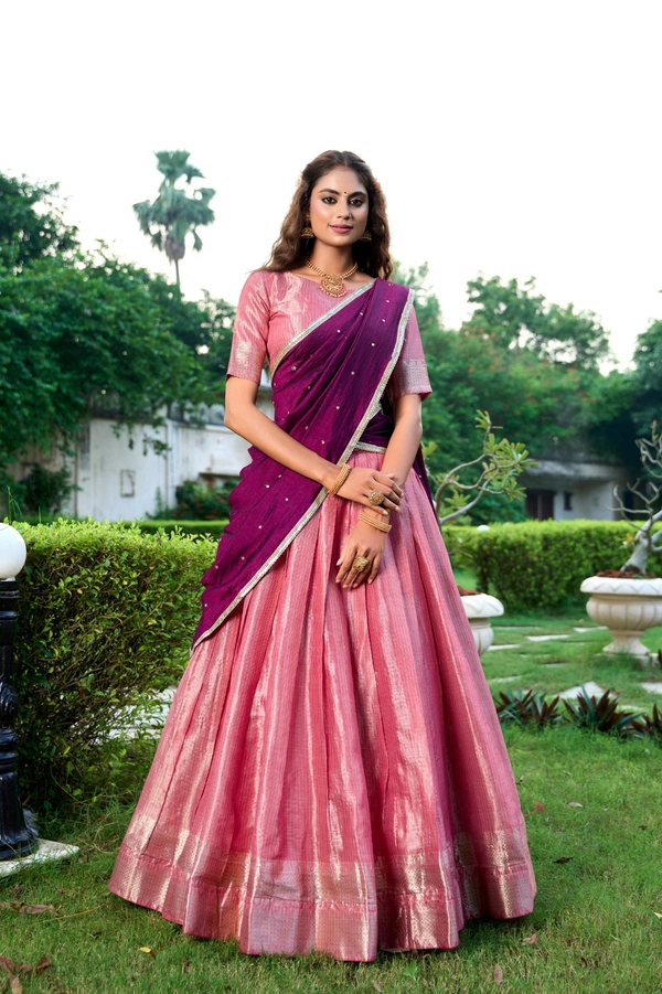 Azorte Fashion Kanchipuram Silk Lehenga Choli with Zari Weaving & Embroidered Dupatta - Blh, Stitched, Unstitched