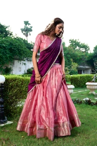 Azorte Fashion Kanchipuram Silk Lehenga Choli with Zari Weaving & Embroidered Dupatta - Blh, Stitched, Unstitched
