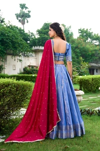 Azorte Fashion Kanchipuram Silk Lehenga Choli with Zari Weaving & Embroidered Dupatta - Idg, Stitched, Unstitched