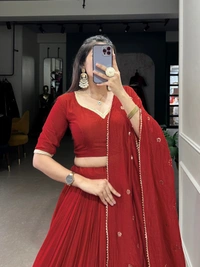 Azorte Fashion Pure Chanderi Lehenga Choli with Zari Border & Sequin Embroidered Dupatta - BRK, Stitched, Unstitched