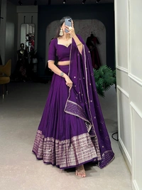 Azorte Fashion Pure Chanderi Lehenga Choli with Zari Border & Sequin Embroidered Dupatta - PRL, Stitched, Unstitched