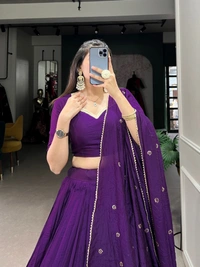 Azorte Fashion Pure Chanderi Lehenga Choli with Zari Border & Sequin Embroidered Dupatta - PRL, Stitched, Unstitched