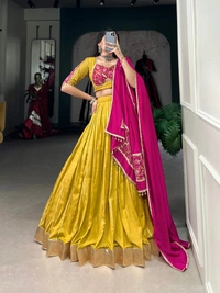 Azorte Fashion Chanderi Silk Navratri Lehenga Choli with Zari & Gota Patti Work - GDN, Stitched, Unstitched