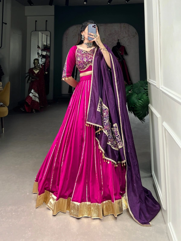 Azorte Fashion Chanderi Silk Navratri Lehenga Choli with Zari & Gota Patti Work - RMZ, Stitched, Unstitched