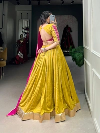 Azorte Fashion Chanderi Silk Navratri Lehenga Choli with Zari & Gota Patti Work - GDN, Stitched, Unstitched