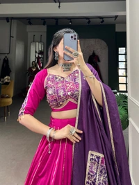 Azorte Fashion Chanderi Silk Navratri Lehenga Choli with Zari & Gota Patti Work - RMZ, Stitched, Unstitched