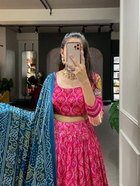 Azorte Fashion Gaji Silk Lehenga Choli Set | Digital Print & Lagadi Patta | Tassel Dupatta - BLU, Stitched, Unstitched