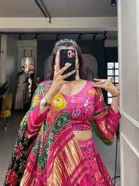 Azorte Fashion Gaji Silk Lehenga Choli Set | Digital Print & Lagadi Patta | Tassel Dupatta - MRN, Stitched, Unstitched