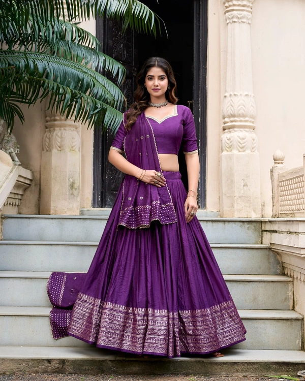 Azorte Fashion Gaji Silk Lehenga Choli Set with Digital Print & Tassel Dupatta – Ethnic Festive Wear - Gum, Stitched, Unstitched
