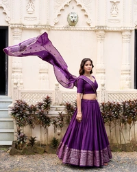 Azorte Fashion Gaji Silk Lehenga Choli Set with Digital Print & Tassel Dupatta – Ethnic Festive Wear - Gum, Stitched, Unstitched
