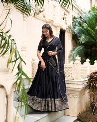 Azorte Fashion Gaji Silk Lehenga Choli Set with Digital Print & Tassel Dupatta – Ethnic Festive Wear - Black, Stitched, Unstitched