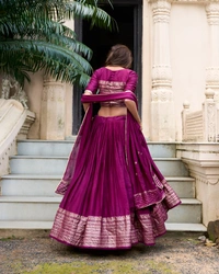 Azorte Fashion Gaji Silk Lehenga Choli Set with Digital Print & Tassel Dupatta – Ethnic Festive Wear - JAM, Stitched, Unstitched
