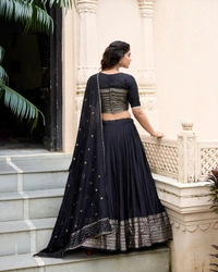 Azorte Fashion Gaji Silk Lehenga Choli Set with Digital Print & Tassel Dupatta – Ethnic Festive Wear - Black, Stitched, Unstitched
