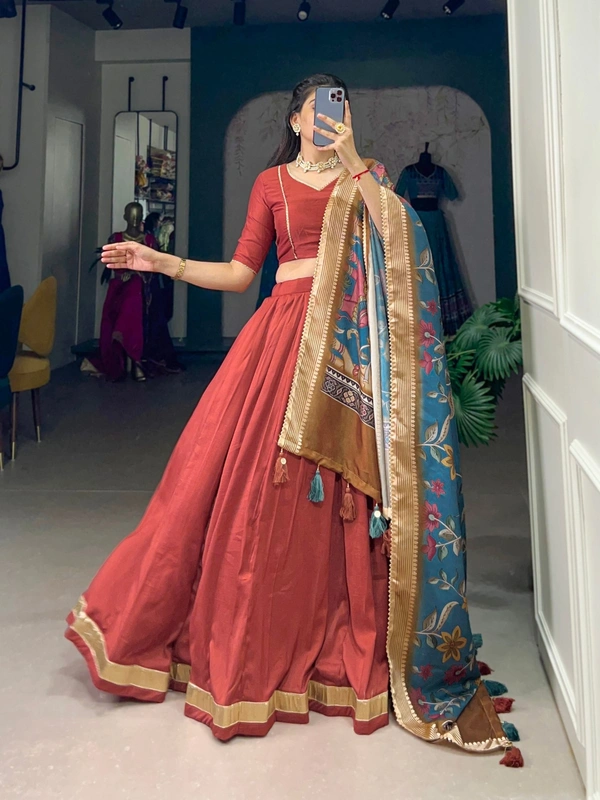 Azorte Fashion Chinon Silk Lehenga Choli Set with Tussar Dupatta – Wedding Collection 2025 - BRN, Stitched, Unstitched