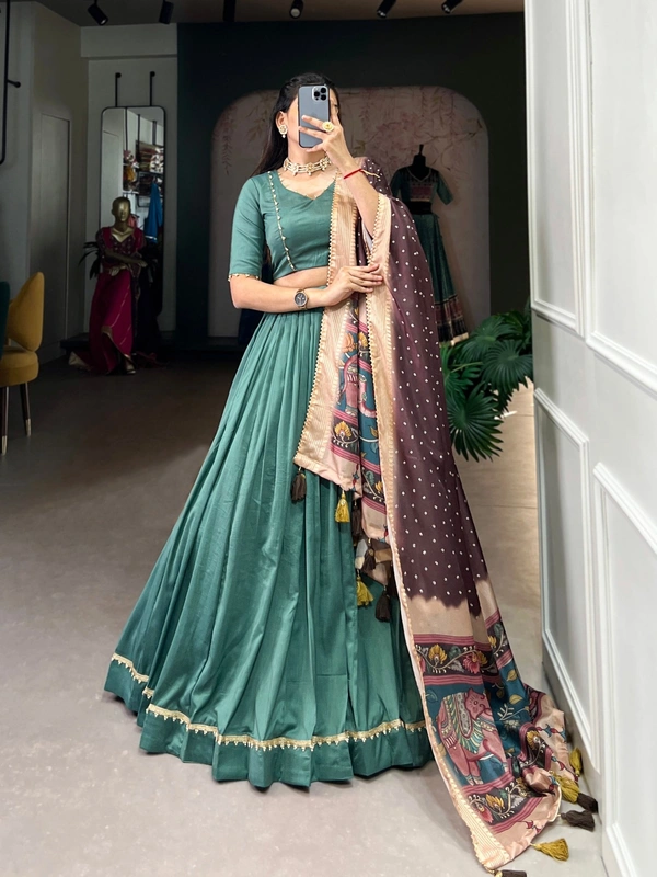 Azorte Fashion Chinon Silk Lehenga Choli Set with Tussar Dupatta – Wedding Collection 2025 - BLU, Stitched, Unstitched