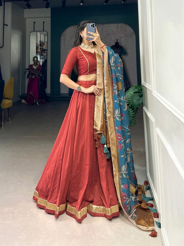 Azorte Fashion Chinon Silk Lehenga Choli Set with Tussar Dupatta – Wedding Collection 2025 - BRN, Stitched, Unstitched