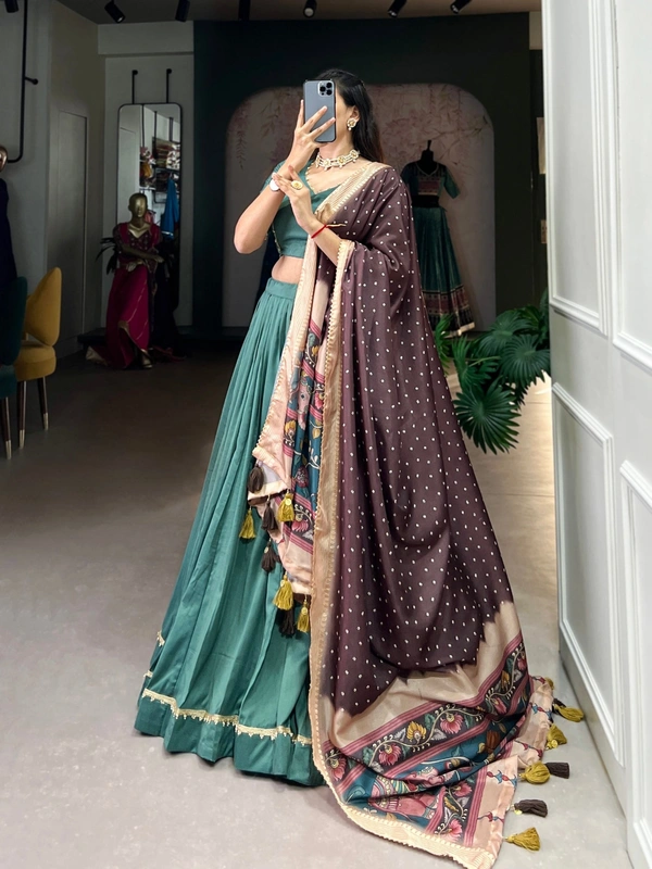Azorte Fashion Chinon Silk Lehenga Choli Set with Tussar Dupatta – Wedding Collection 2025 - BLU, Stitched, Unstitched