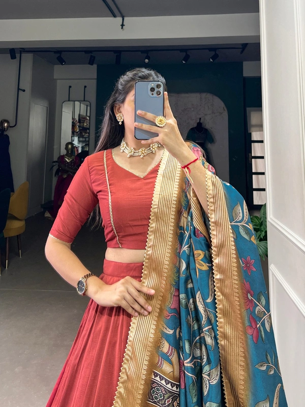 Azorte Fashion Chinon Silk Lehenga Choli Set with Tussar Dupatta – Wedding Collection 2025 - BRN, Stitched, Unstitched