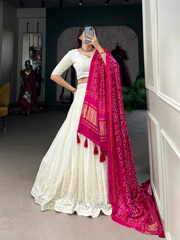Azorte Fashion Lucknowi Mirror Work Georgette Lehenga Choli with Gaji Silk Dupatta - LPK, Stitched, Unstitched