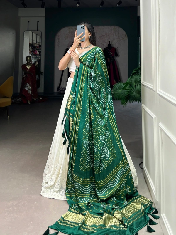 Azorte Fashion Lucknowi Mirror Work Georgette Lehenga Choli with Gaji Silk Dupatta - EDN, Stitched, Unstitched