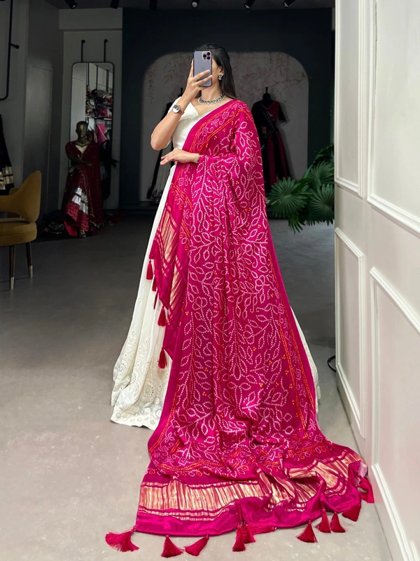 Azorte Fashion Lucknowi Mirror Work Georgette Lehenga Choli with Gaji Silk Dupatta - LPK, Stitched, Unstitched