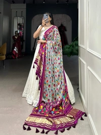Azorte Fashion Lucknowi Mirror Work Georgette Lehenga Choli with Gaji Silk Dupatta - MLE, Stitched, Unstitched