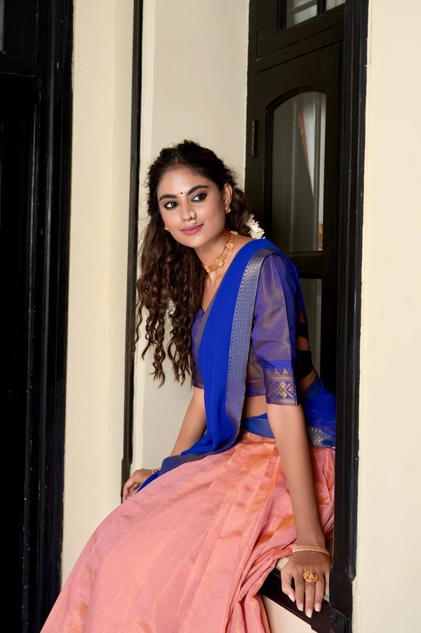 Azorte Fashion Kanchipuram Silk Zari Weaving Lehenga Choli with Georgette Dupatta - MLA, Stitched, Unstitched