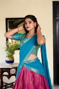 Azorte Fashion Kanchipuram Silk Zari Weaving Lehenga Choli with Georgette Dupatta - HCS, Stitched, Unstitched