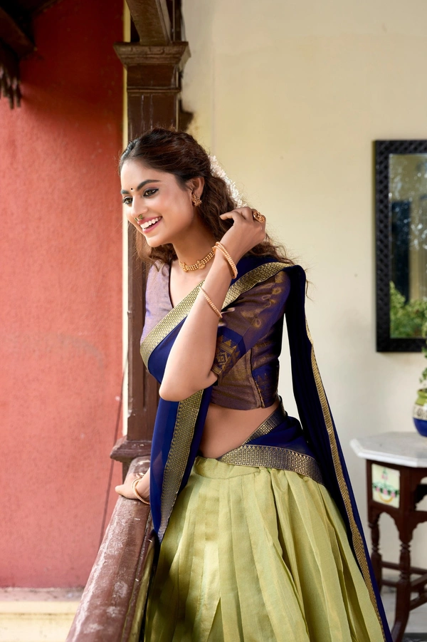 Azorte Fashion Kanchipuram Silk Zari Weaving Lehenga Choli with Georgette Dupatta - HSK, Stitched, Unstitched